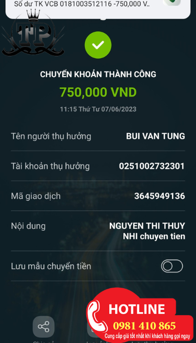khách chuyển khoản